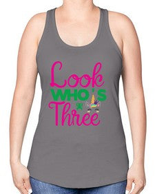 look whos three 266# - unicorn -Racerback Tank