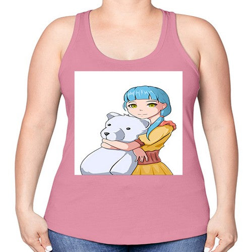 Cute girl with bear doll 26# - anime -Racerback Tank
