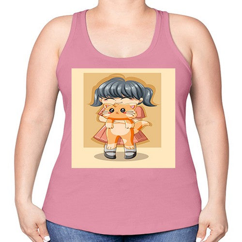 Cute girl with cat animal day 135# - anime -Racerback Tank