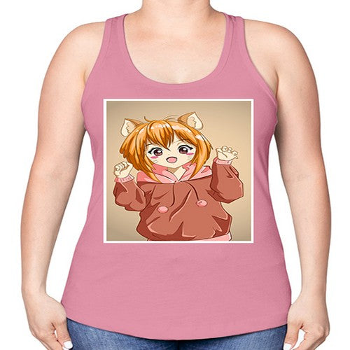 Cute little girl with accessories cat cartoon 170# - anime -Racerback Tank