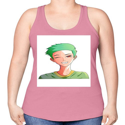 Handsome boy green hair wearing green shirt 35# - anime -Racerback Tank
