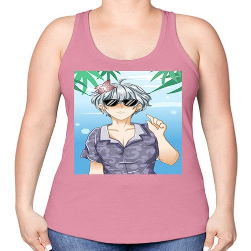 Handsome boy with sunglasses on the beach in summer holiday 44# - anime -Racerback Tank