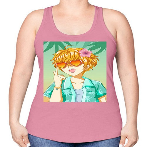 Happy and cute boy with glasses in beach in the summer 180# - anime -Racerback Tank