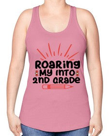 Roaring My Into second Grade 762# - second grade -Racerback Tank