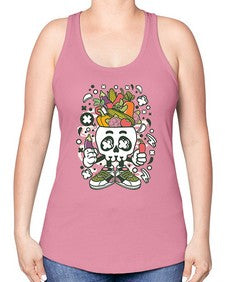 Vegetable Skull Head 1195# - skull and bones -Racerback Tank