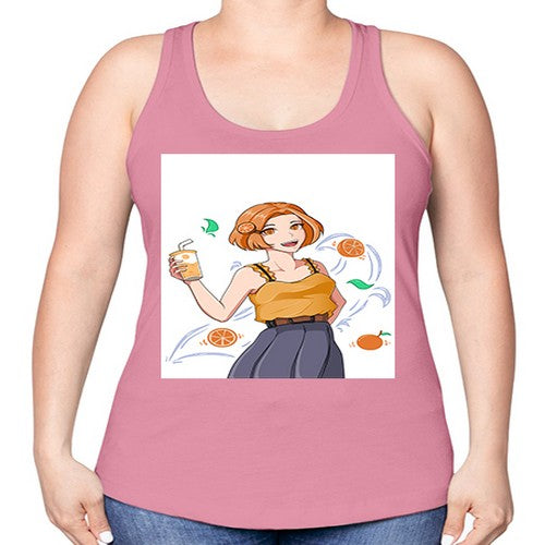 cute anime summer girl with orange juice28# - anime -Racerback Tank