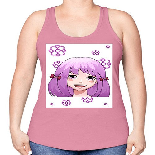 cute ponytails purple hair girl 63# - anime -Racerback Tank