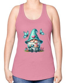 gnome with butterfly 14# - gnome -Racerback Tank
