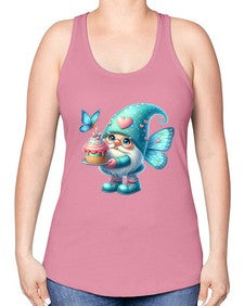 gnome with butterfly 20# - gnome -Racerback Tank