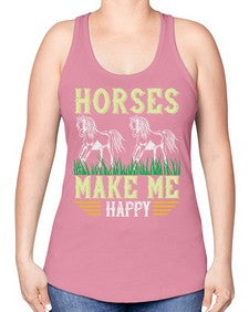 horses make me happy Style 40# - horse -Racerback Tank