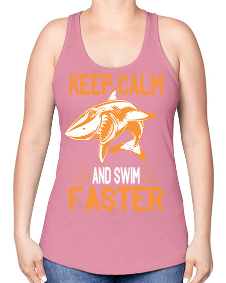 keep calm and swim faster Style 58# - shark-fish -Racerback Tank
