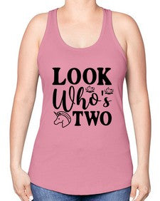 look whos two 267# - unicorn -Racerback Tank