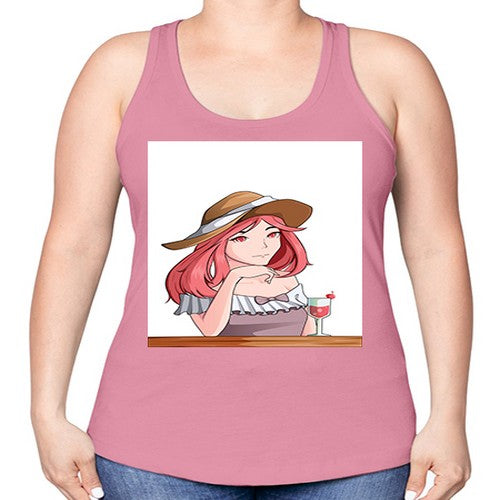 pretty woman with fresh juice in summer 37# - anime -Racerback Tank
