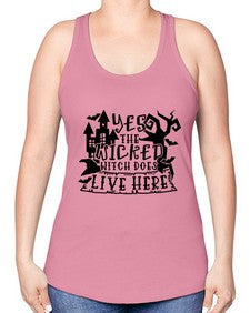 yes the wicked witch does live here 2# - witch -Racerback Tank