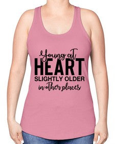 young at heart slightly older in other places 1270# - funny -Racerback Tank