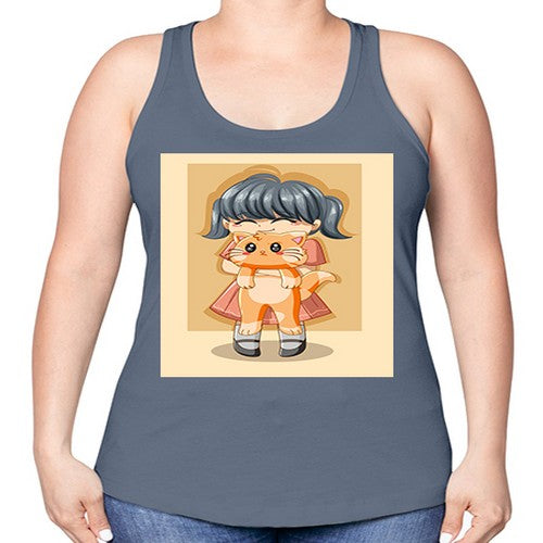 Cute girl with cat animal day 135# - anime -Racerback Tank
