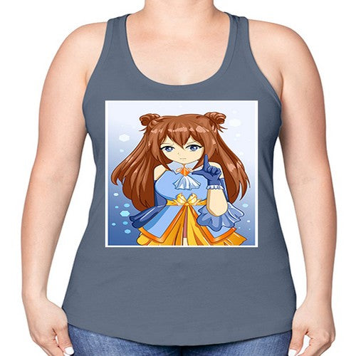Cute little beautiful girl blue gold clothes cartoon 171# - anime -Racerback Tank