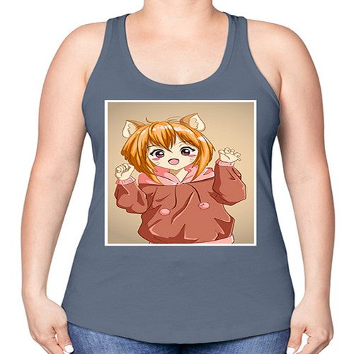 Cute little girl with accessories cat cartoon 170# - anime -Racerback Tank