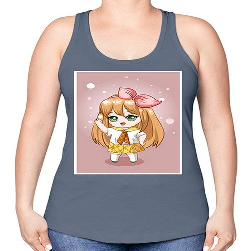 Cute little girl yellow hair wearing uniform 130# - anime -Racerback Tank