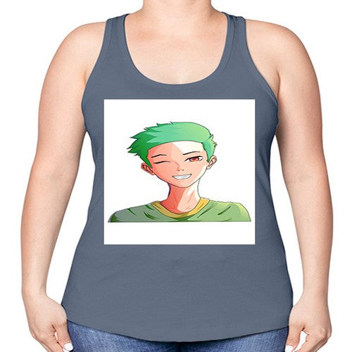 Handsome boy green hair wearing green shirt 35# - anime -Racerback Tank