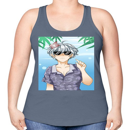 Handsome boy with sunglasses on the beach in summer holiday 44# - anime -Racerback Tank