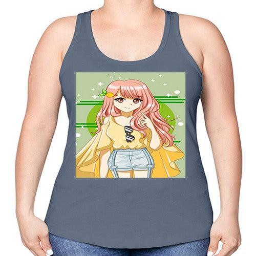 Happy and cute yellow blouse in summer holiday 43# - anime -Racerback Tank