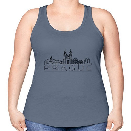 Prague Minimal Skyline 1685# - cities -Racerback Tank