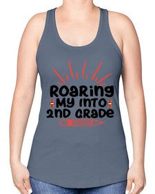 Roaring My Into second Grade 762# - second grade -Racerback Tank