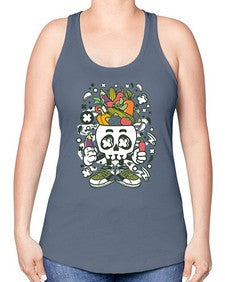 Vegetable Skull Head 1195# - skull and bones -Racerback Tank
