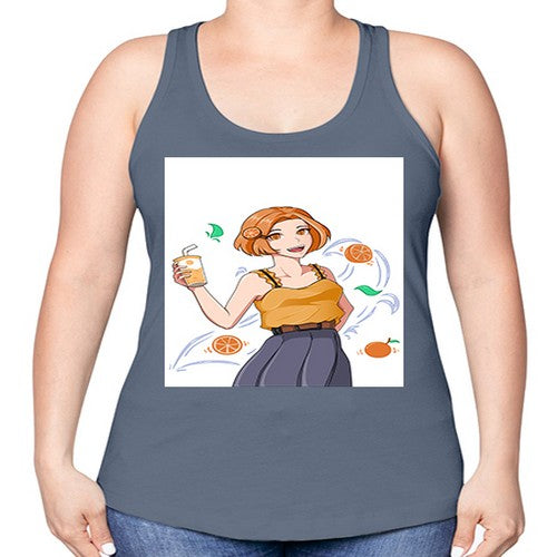 cute anime summer girl with orange juice28# - anime -Racerback Tank