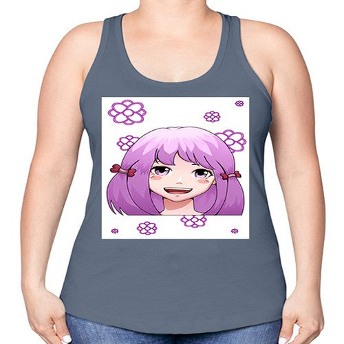 cute ponytails purple hair girl 63# - anime -Racerback Tank