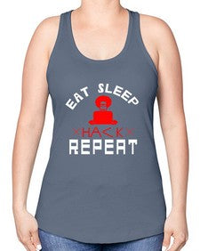 eat sleep hack repeat 48# - computer -Racerback Tank
