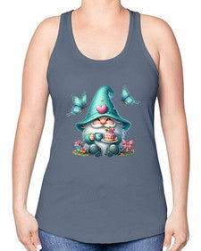 gnome with butterfly 14# - gnome -Racerback Tank