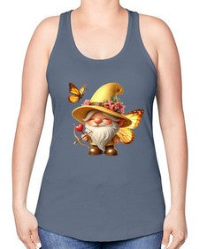 gnome with butterfly 27# - gnome -Racerback Tank