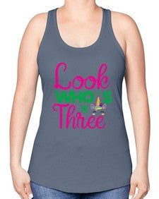 look whos three 266# - unicorn -Racerback Tank