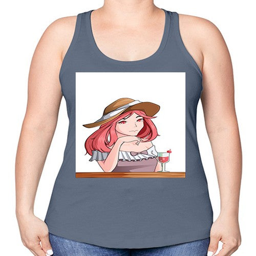 pretty woman with fresh juice in summer 37# - anime -Racerback Tank