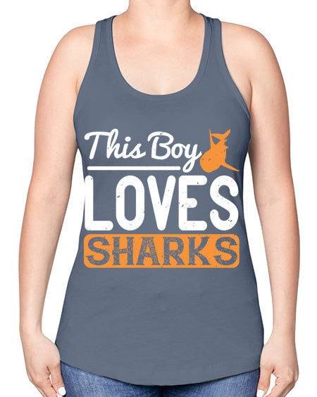 this boy loves sharks Style 14# - shark-fish -Racerback Tank