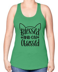 Blessed And Cat Obsessed Style 79# - cats -Racerback Tank