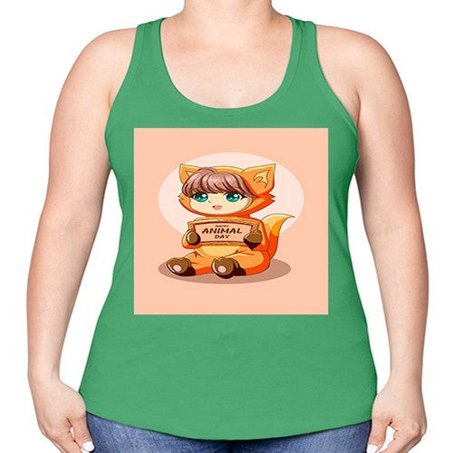 Cute girl with animal costume in animal day text 137# - anime -Racerback Tank