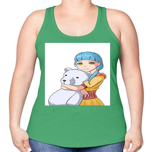 Cute girl with bear doll 26# - anime -Racerback Tank