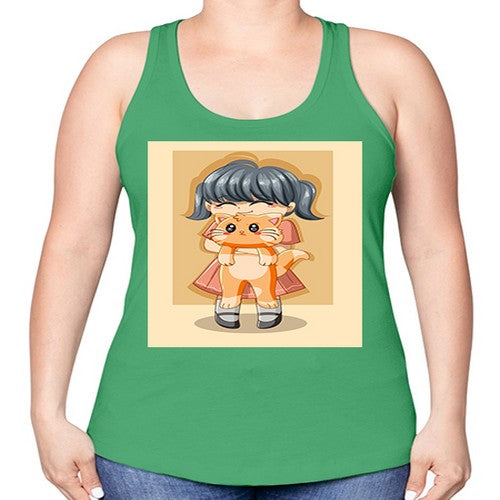 Cute girl with cat animal day 135# - anime -Racerback Tank