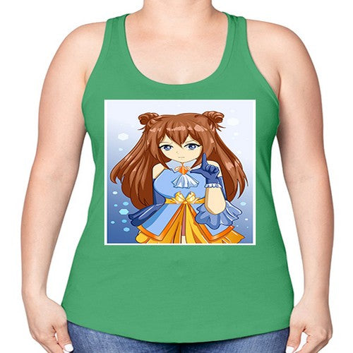 Cute little beautiful girl blue gold clothes cartoon 171# - anime -Racerback Tank