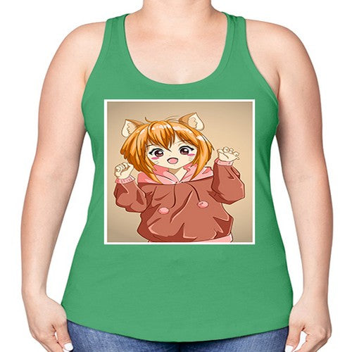 Cute little girl with accessories cat cartoon 170# - anime -Racerback Tank