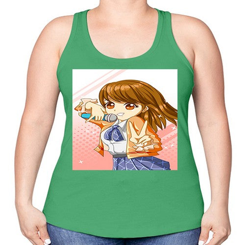 Cute teenage student girl singing song 47# - anime -Racerback Tank