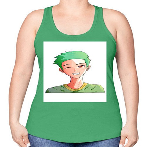 Handsome boy green hair wearing green shirt 35# - anime -Racerback Tank