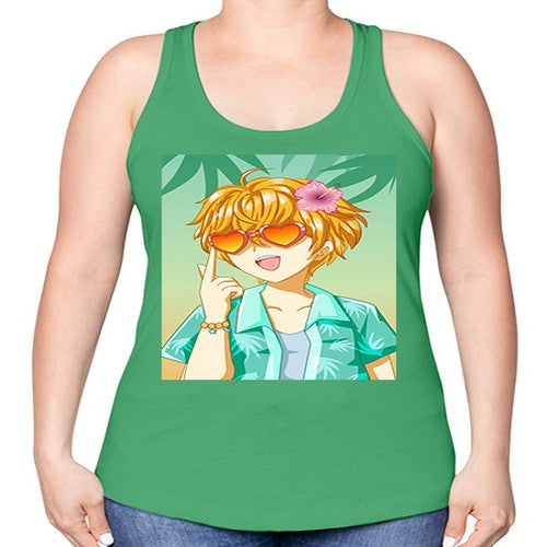 Happy and cute boy with glasses in beach in the summer 180# - anime -Racerback Tank