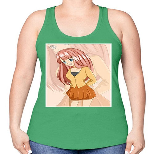 Happy beautiful and cute girl pink long hair 5# - anime -Racerback Tank