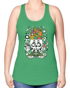 Vegetable Skull Head 1195# - skull and bones -Racerback Tank