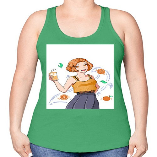 cute anime summer girl with orange juice28# - anime -Racerback Tank
