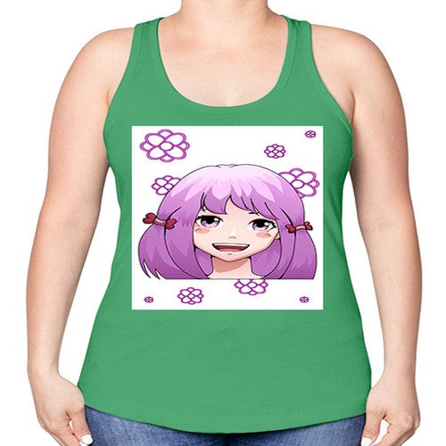 cute ponytails purple hair girl 63# - anime -Racerback Tank